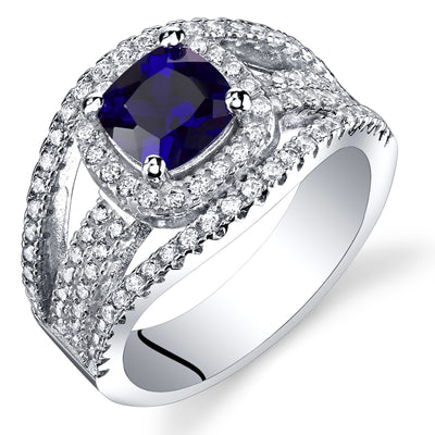 Created Blue Sapphire Cushion Cut Sterling Silver Ring Size 5