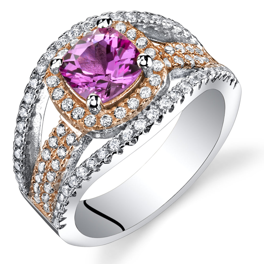 Created Pink Sapphire Cushion Cut Sterling Silver Ring Size 5