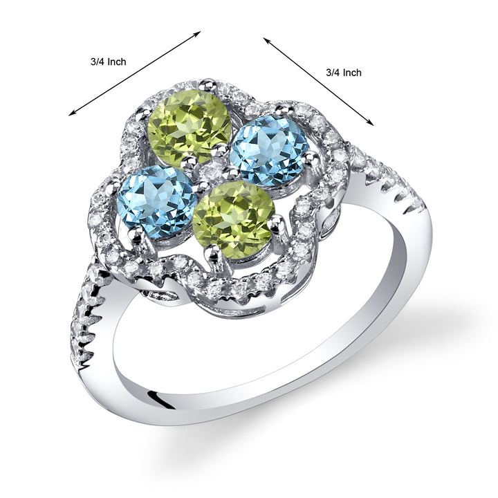 Swiss Blue Topaz and Peridot Sterling Silver Ring Size 6