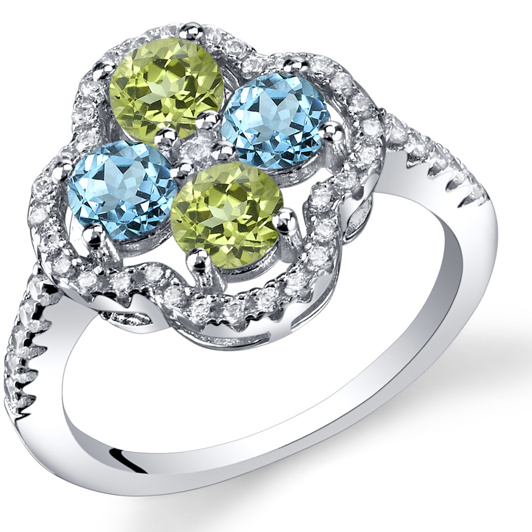 Swiss Blue Topaz and Peridot Sterling Silver Ring Size 9