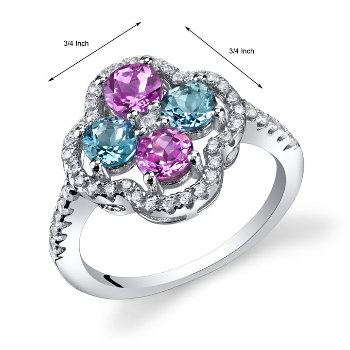 Created Pink Sapphire and Swiss Blue Topaz Sterling Silver Ring Size 6