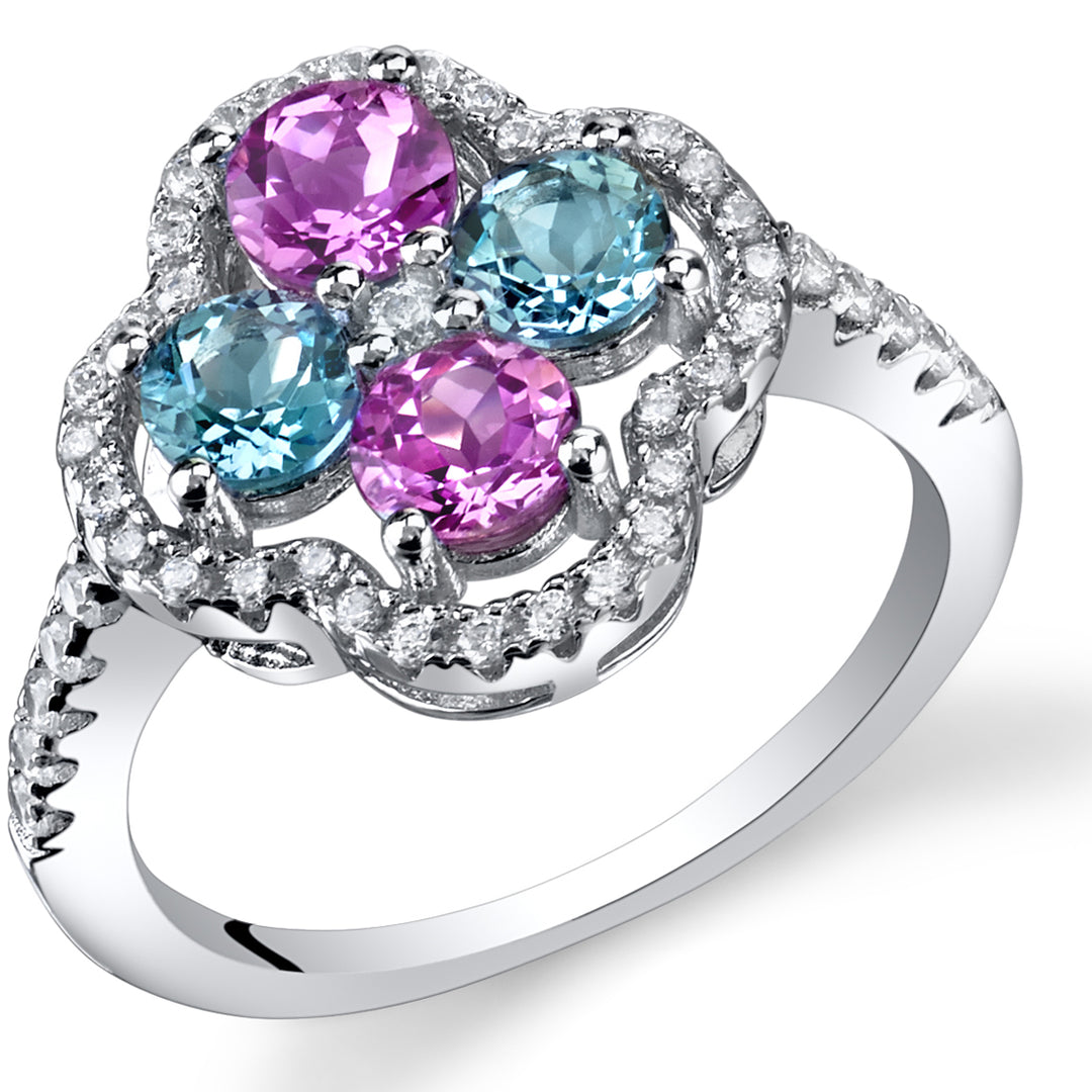 Created Pink Sapphire and Swiss Blue Topaz Sterling Silver Ring Size 6