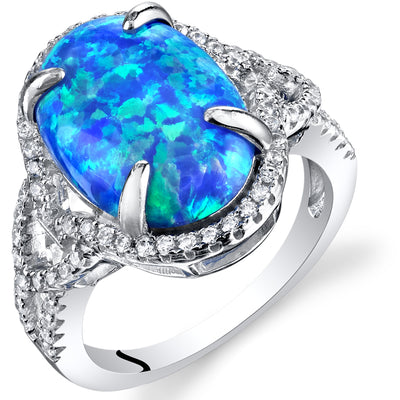 Created Opal Oval Cut Sterling Silver Ring Size 5