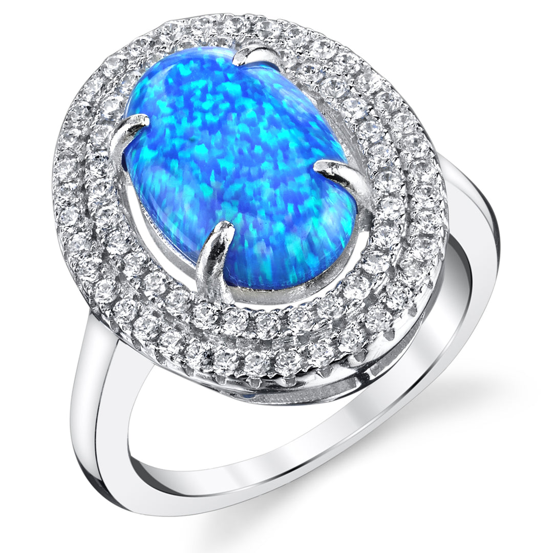 Created Opal Oval Cut Sterling Silver Ring Size 6
