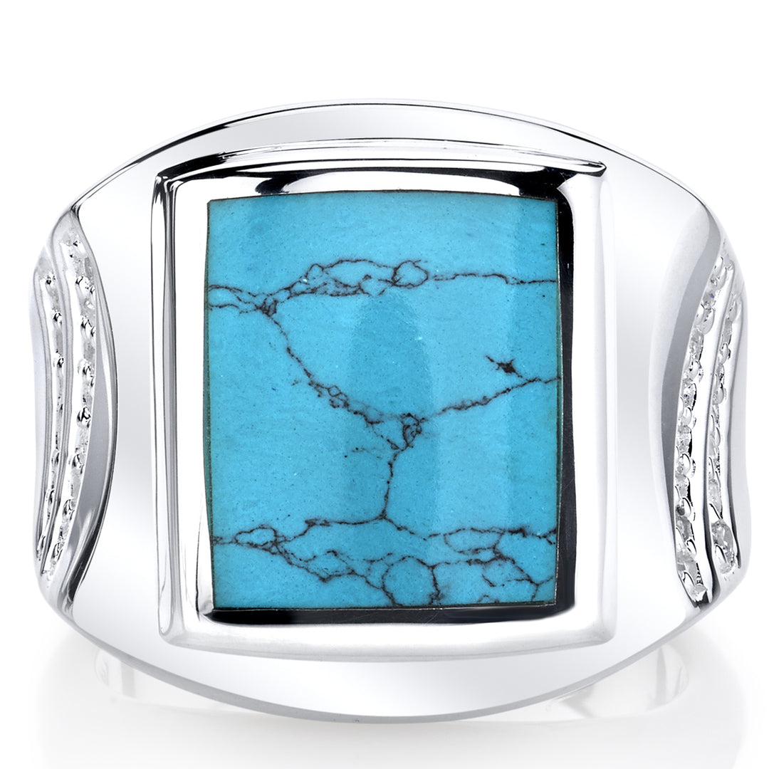 Mens Simulated Turquoise Ring Sterling Silver Size 13