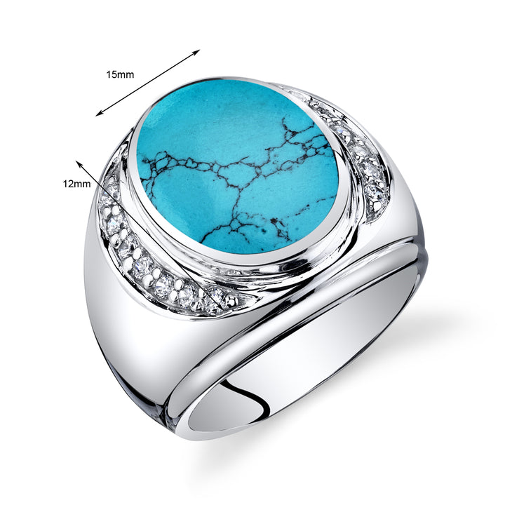 Mens Simulated Turquoise Ring Sterling Silver Size 13