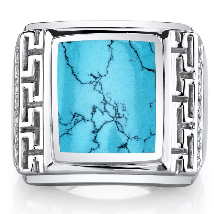 Mens Simulated Turquoise Ring Sterling Silver Size 10