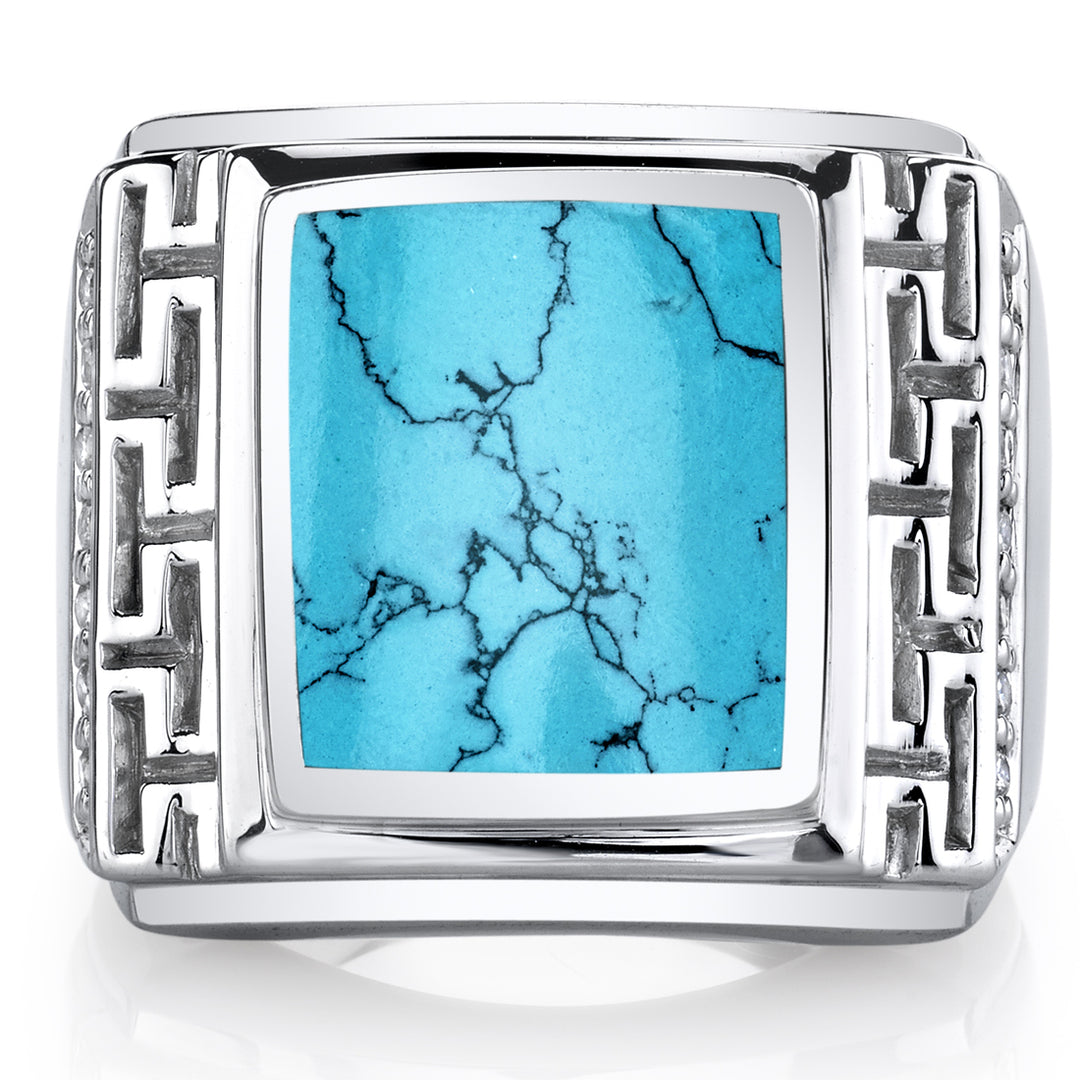 Mens Simulated Turquoise Ring Sterling Silver Size 9