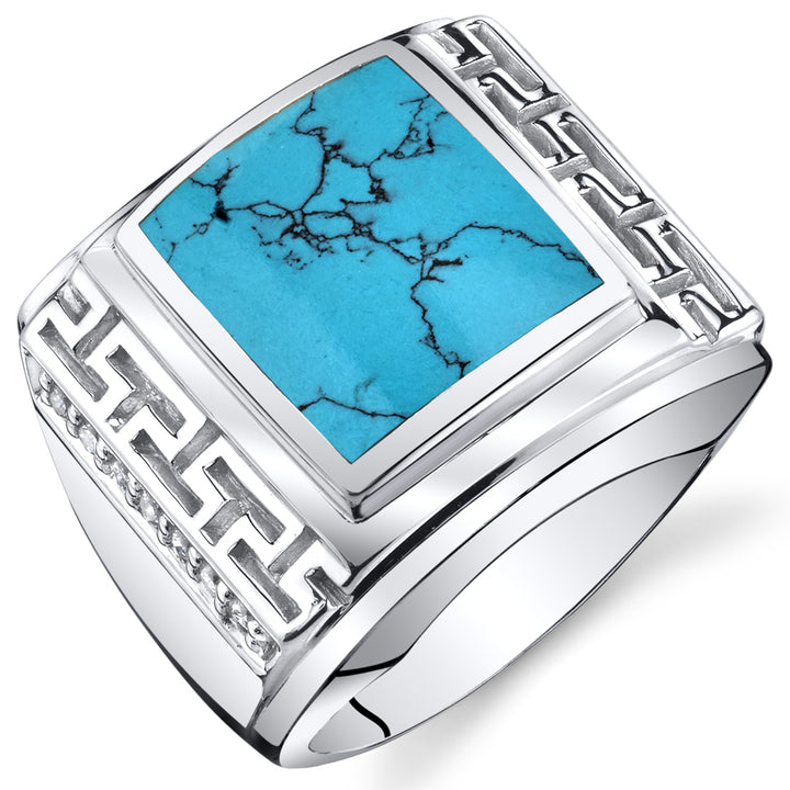 Mens Simulated Turquoise Ring Sterling Silver Size 10