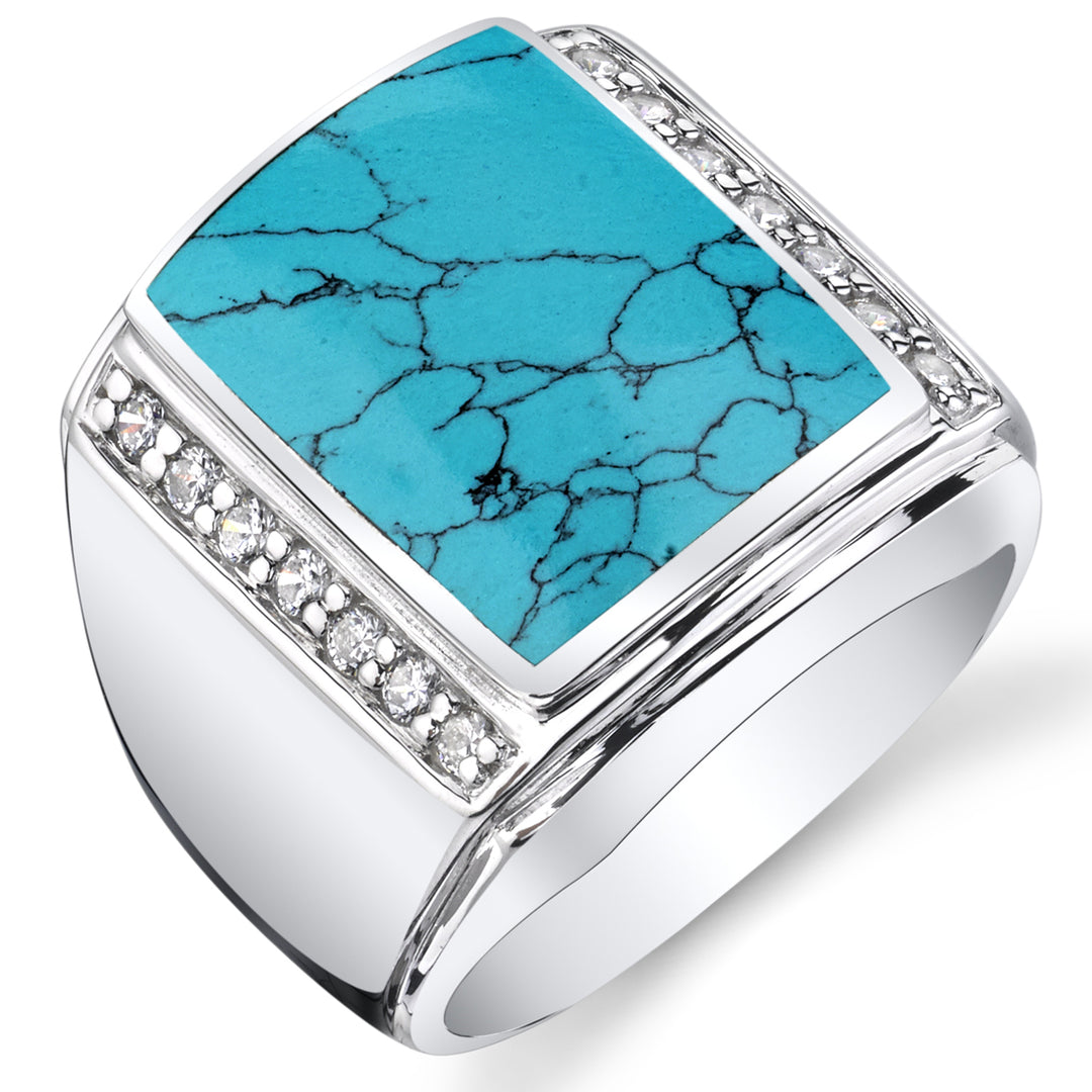 Mens Simulated Turquoise Sterling Silver Ring Size 11