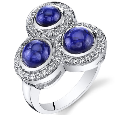 Created Blue Sapphire Round Cut Sterling Silver Ring Size 8
