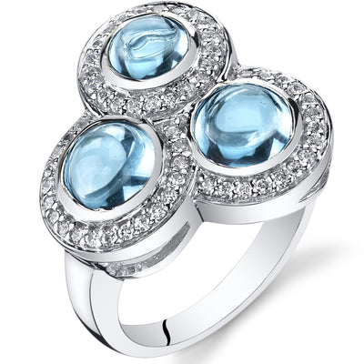 Swiss Blue Topaz Round Cut Sterling Silver Ring Size 6