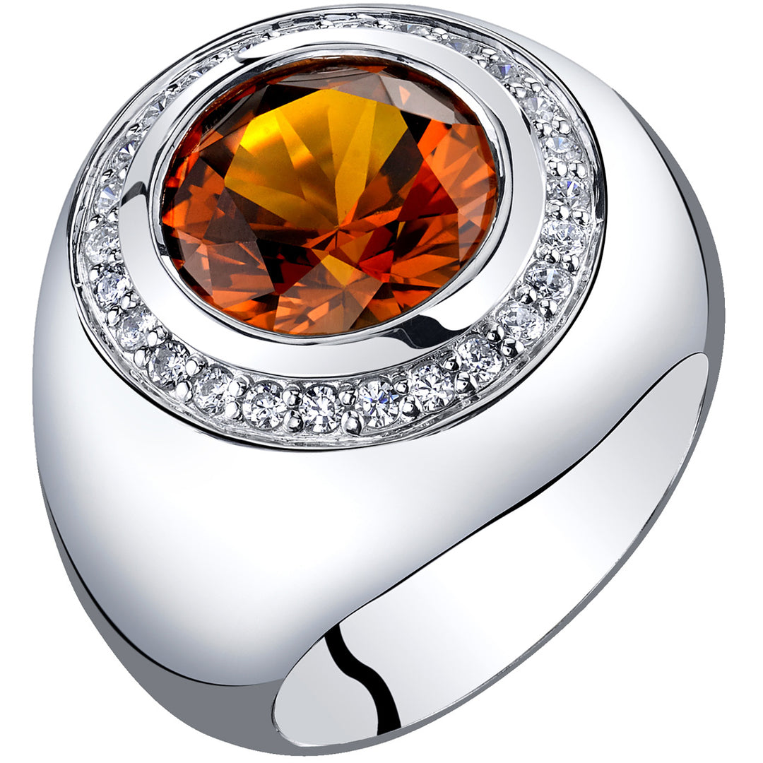 Mens 6 Carats Created Cognac Sapphire Ring Sterling Silver Size 13