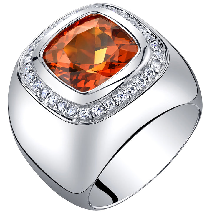Mens 7.50 Carats Created Padparadscha Sapphire Ring Sterling Silver Size 8