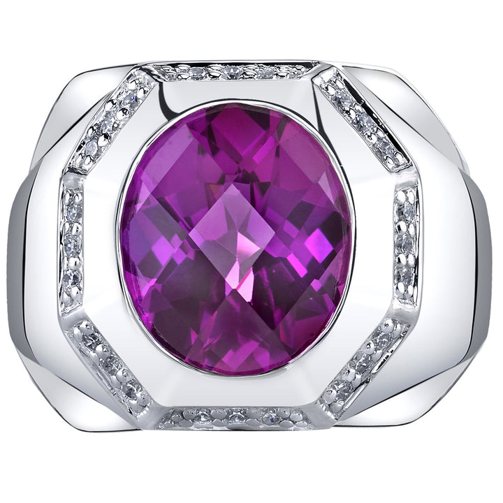 Mens 5.50 Carats Created Purple Sapphire Ring Sterling Silver Size 8