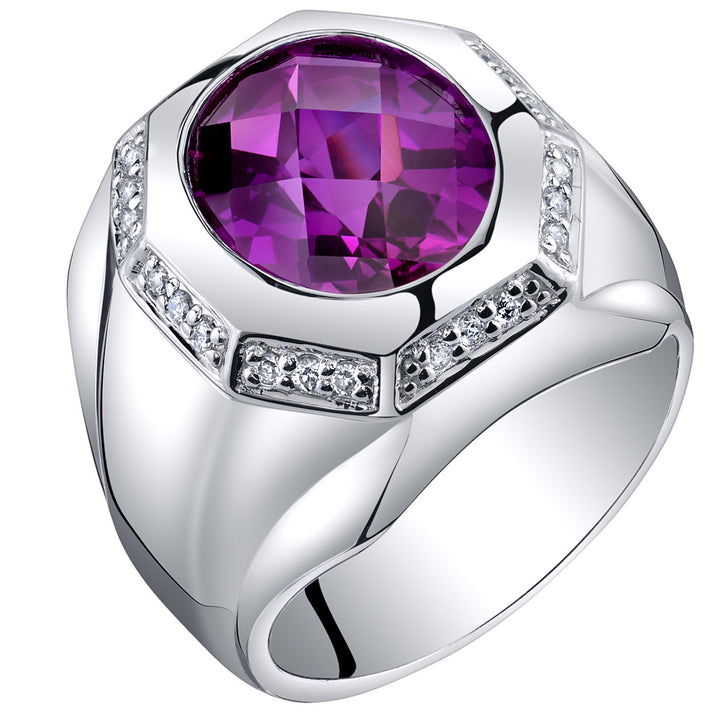 Mens 5.50 Carats Created Purple Sapphire Ring Sterling Silver Size 8