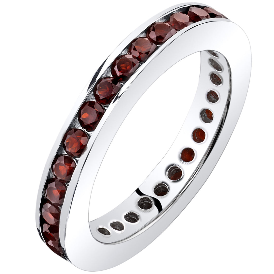 Garnet Eternity Band Ring Sterling Silver Round Shape 1 Carat Size 5