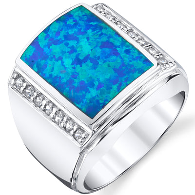 Men's Created Blue Opal Sterling Silver Ring Size 13
