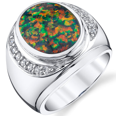 Men's Created Black Opal Ring Sterling Silver Size 11