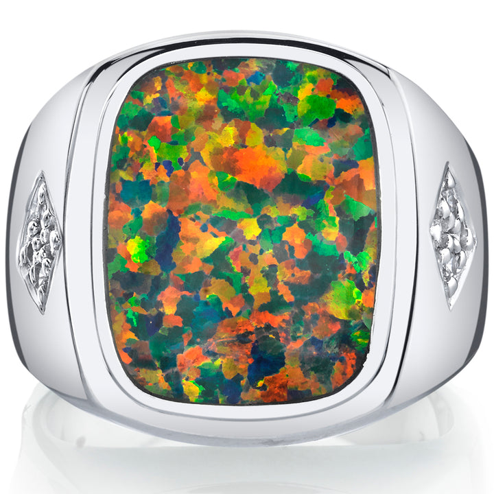 Men's Created Black Opal Ring Sterling Silver Size 8