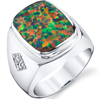 Men's Created Black Opal Ring Sterling Silver Size 9