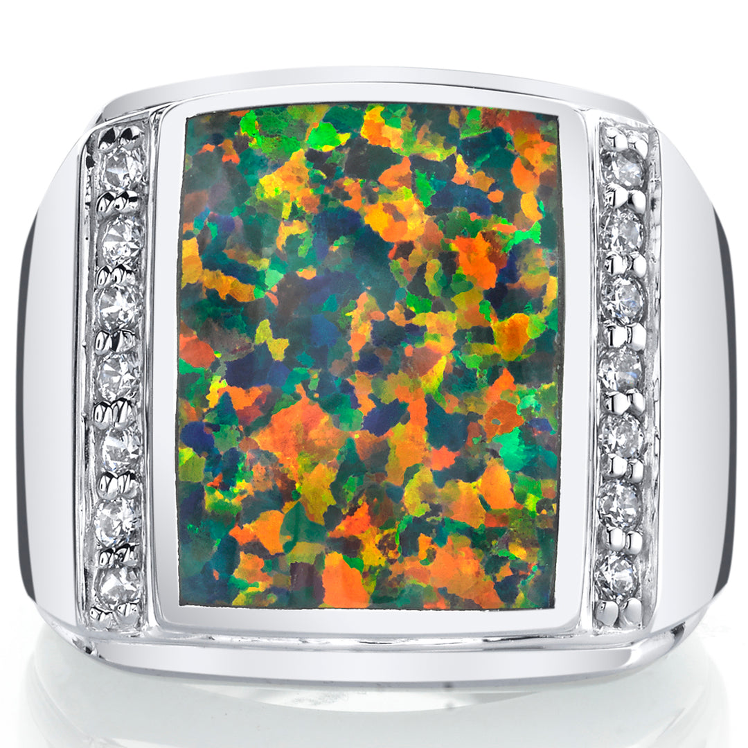 Men's Created Black Opal Sterling Silver Ring Size 11