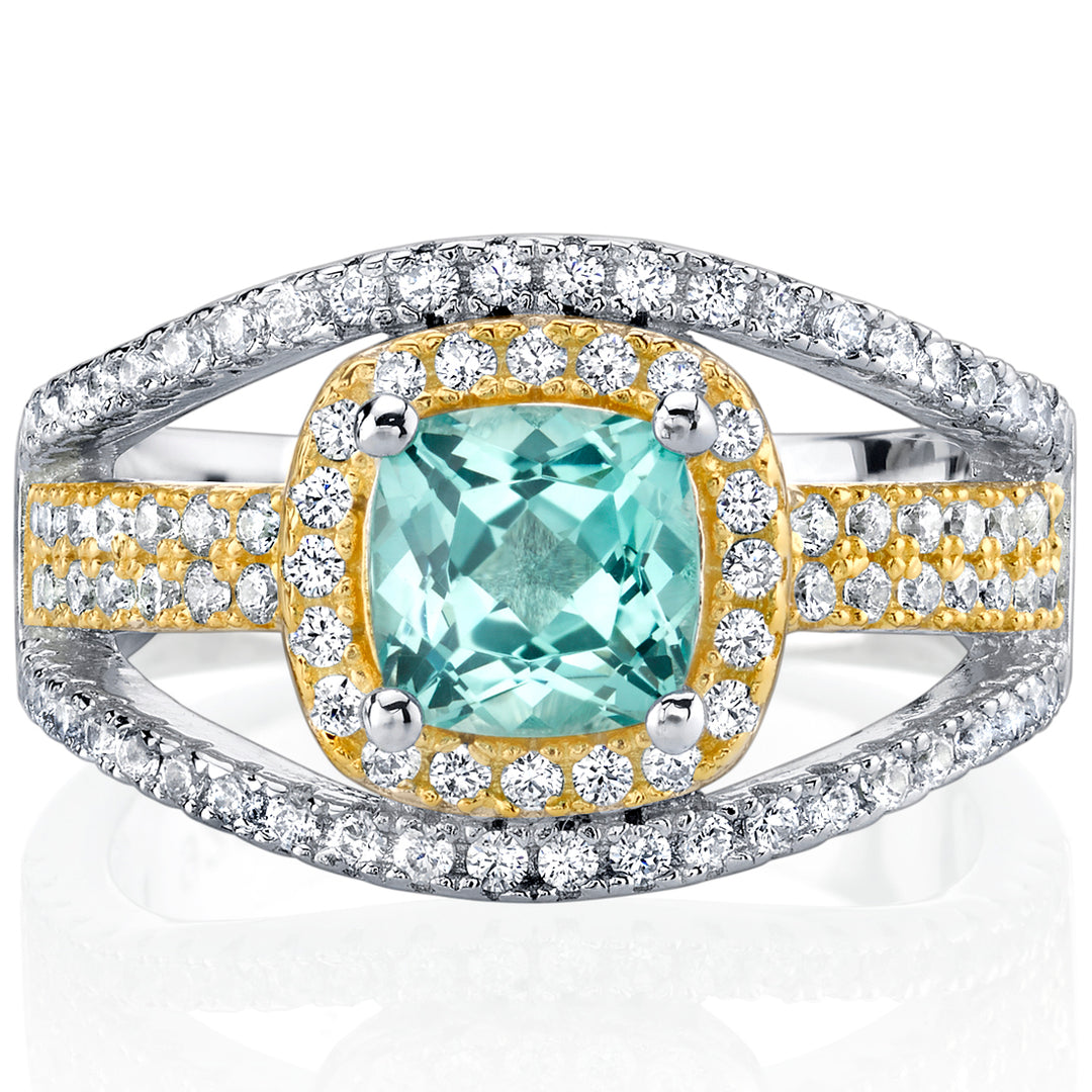 Paraiba Tourmaline Pave Ring Sterling Silver Cushion Cut 1 Carat Size 8