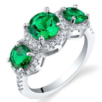 Simulated Emerald Round Cut Sterling Silver Ring Size 5
