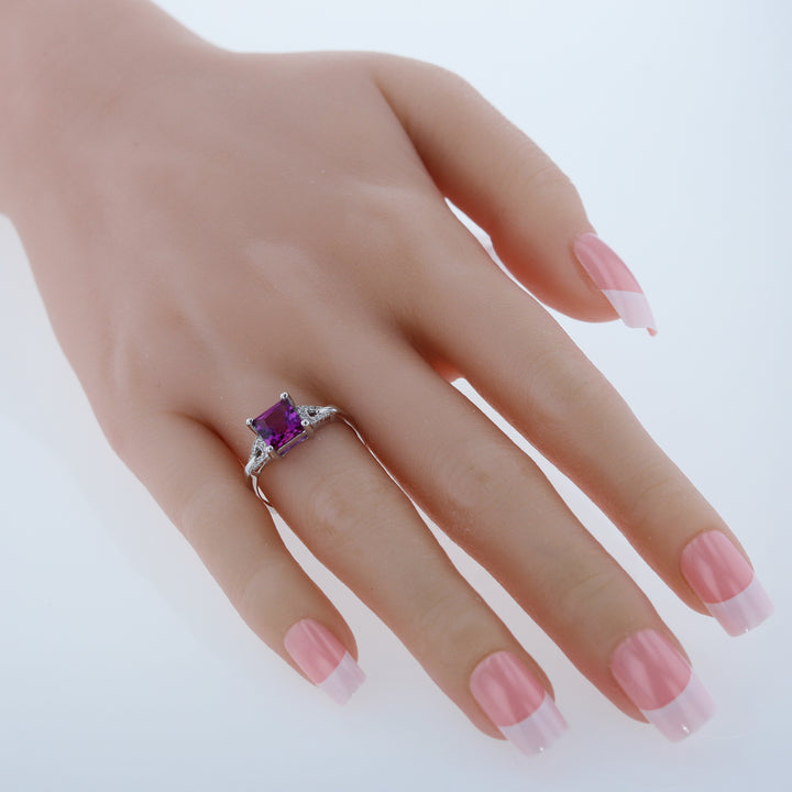 Purple Sapphire Ring Sterling Silver Princess Cut 2.25 Carats Size 9