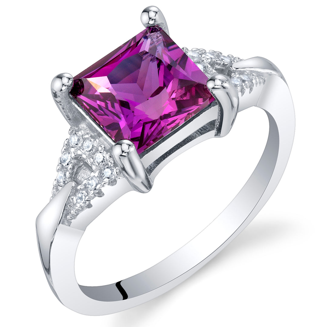 Purple Sapphire Ring Sterling Silver Princess Cut 2.25 Carats Size 9