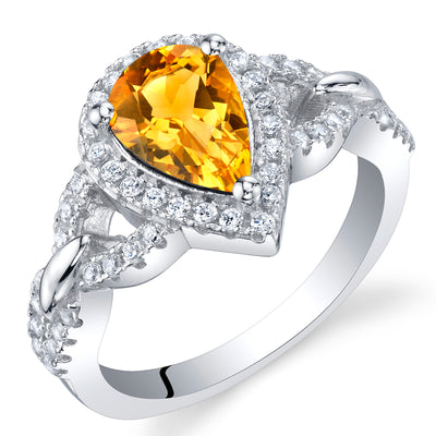 Citrine Pear Shape Sterling Silver Ring Size 9