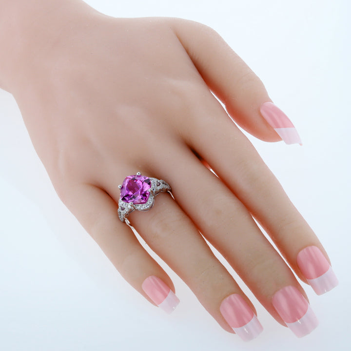 Pink Sapphire Halo Ring Sterling Silver Cushion Cut 7.50 Carats Size 5
