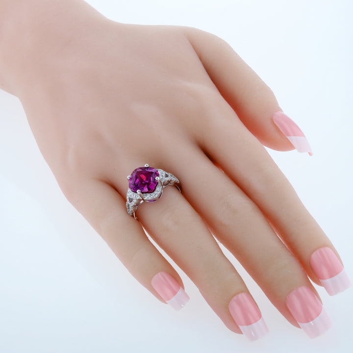 Purple Sapphire Halo Ring Sterling Silver Cushion Cut 7.50 Carats Size 9