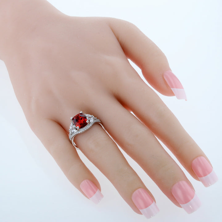 Created Padparadscha Cushion Cut Sterling Silver Ring Size 5