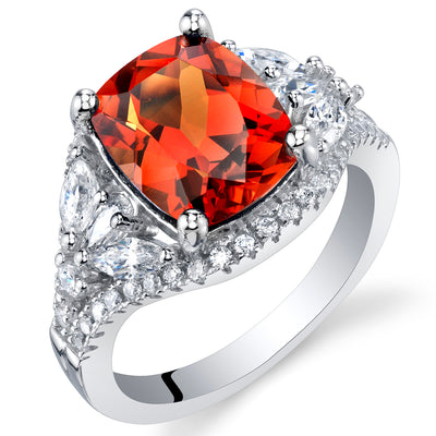 Created Padparadscha Cushion Cut Sterling Silver Ring Size 8
