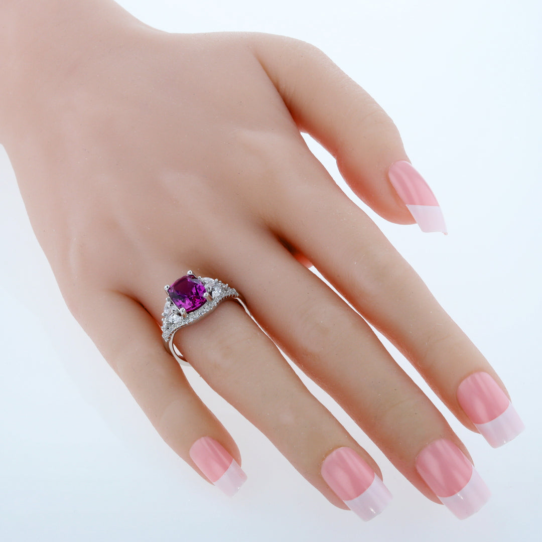 Created Purple Sapphire Cushion Cut Sterling Silver Ring Size 5