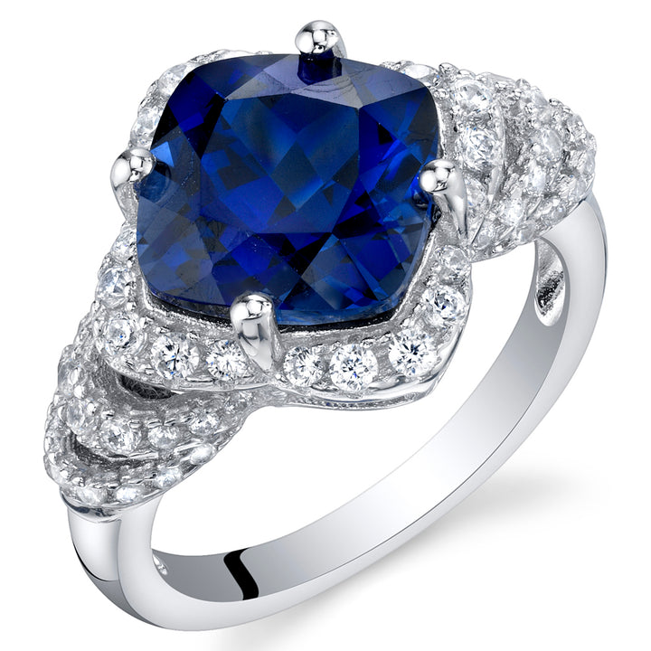 Created Blue Sapphire Cushion Cut Sterling Silver Ring Size 7