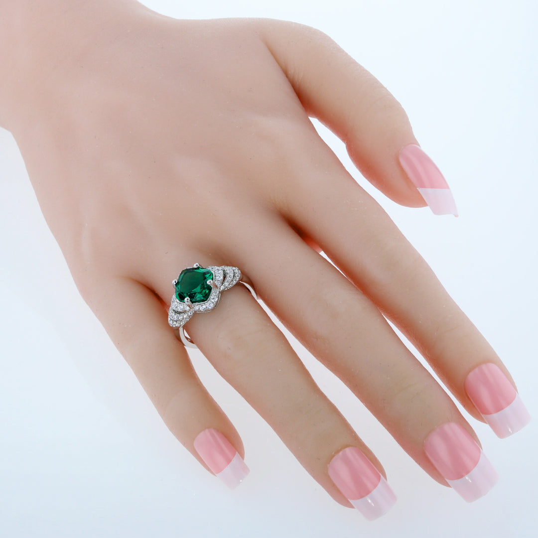 Simulated Emerald Cushion Cut Sterling Silver Ring Size 8