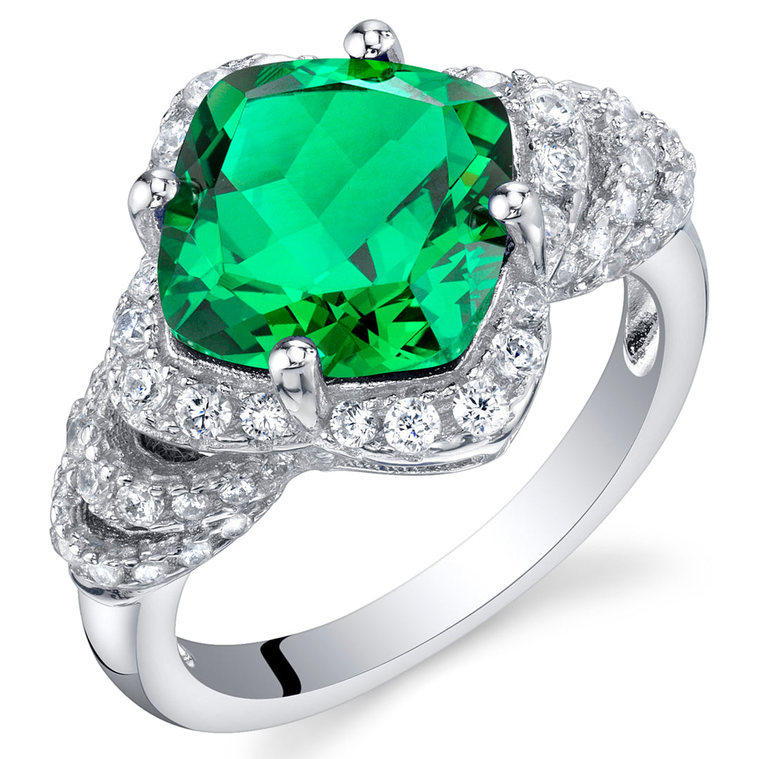 Simulated Emerald Cushion Cut Sterling Silver Ring Size 5