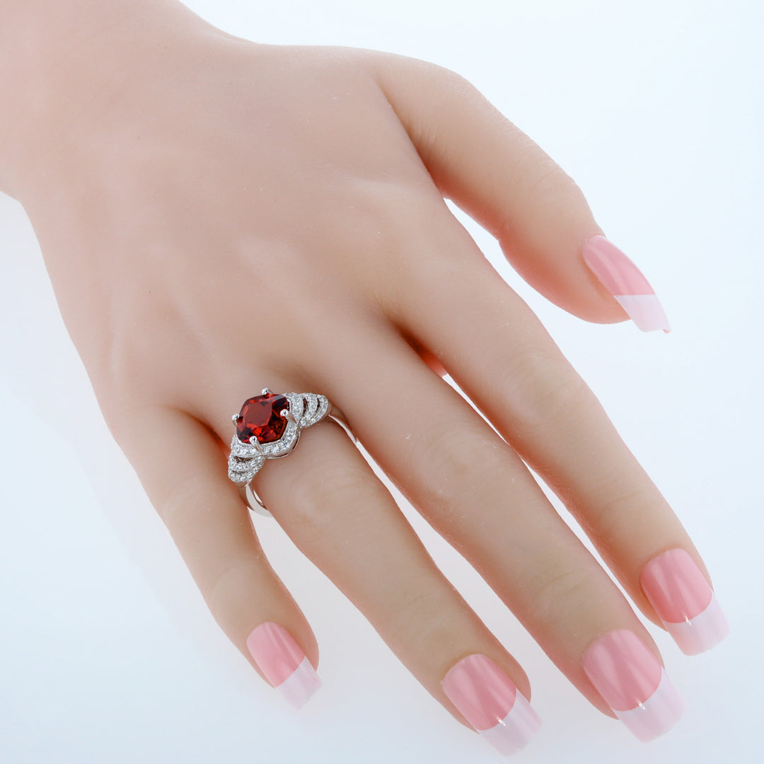 Created Padparadscha Cushion Cut Sterling Silver Ring Size 9