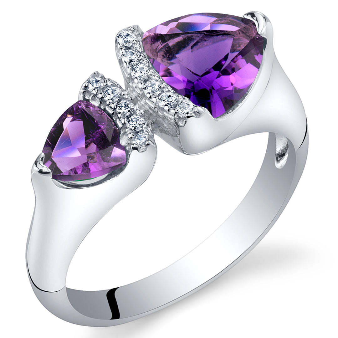 Amethyst Two-Stone Ring Sterling Silver Trillion Cut 1 Carat Size 7