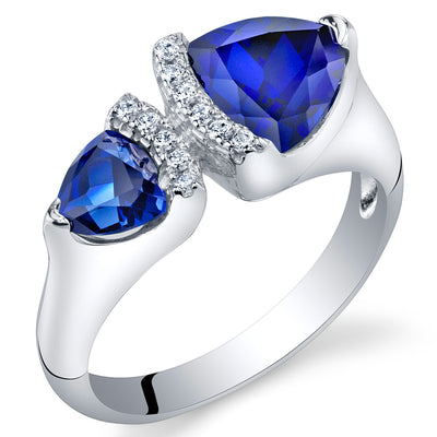 Created Blue Sapphire Trillion Sterling Silver Ring Size 5