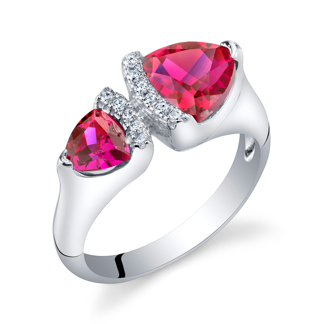 Ruby Two-Stone Ring Sterling Silver Trillion Cut 1.50 Carats Size 9