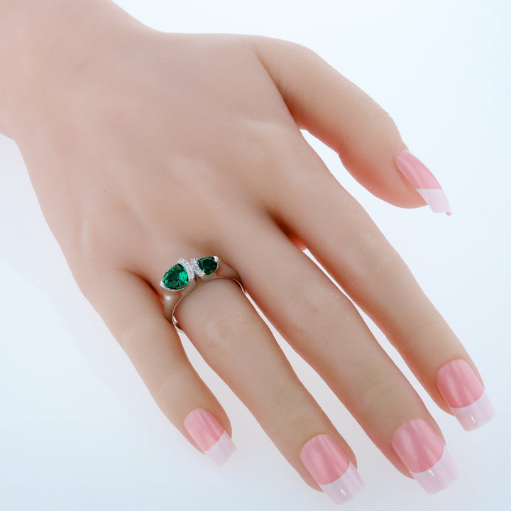 Emerald Two-Stone Ring Sterling Silver Trillion Cut 1 Carat Size 6