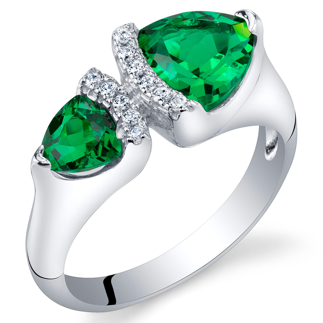 Emerald Two-Stone Ring Sterling Silver Trillion Cut 1 Carat Size 6