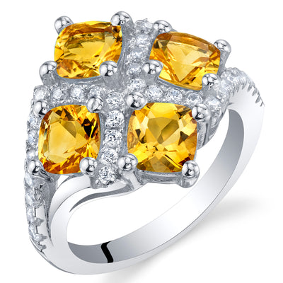 Citrine Cushion Cut Sterling Silver Ring Size 8