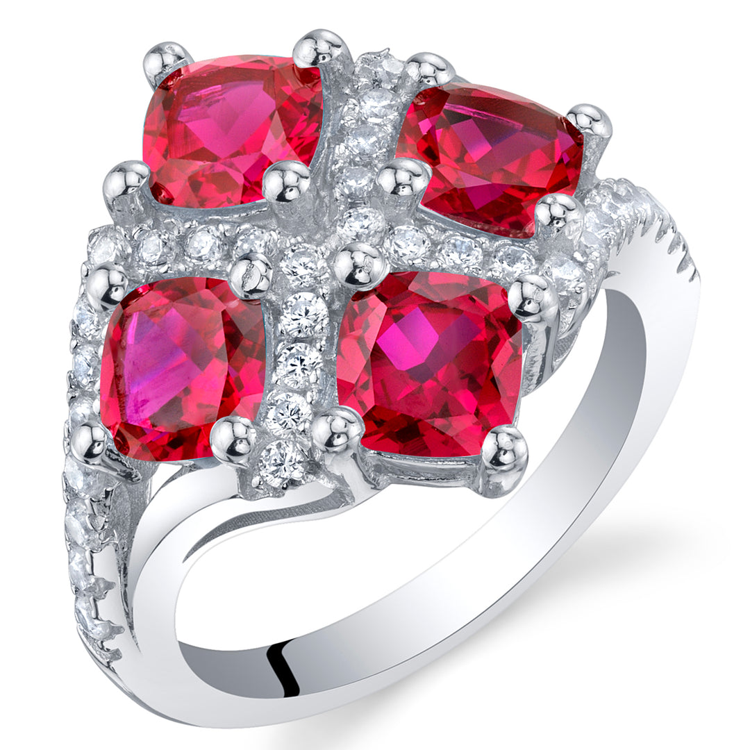 Created Ruby Cushion Cut Sterling Silver Ring Size 6