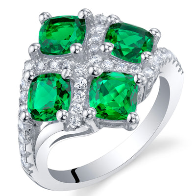 Simulated Emerald Cushion Cut Sterling Silver Ring Size 8