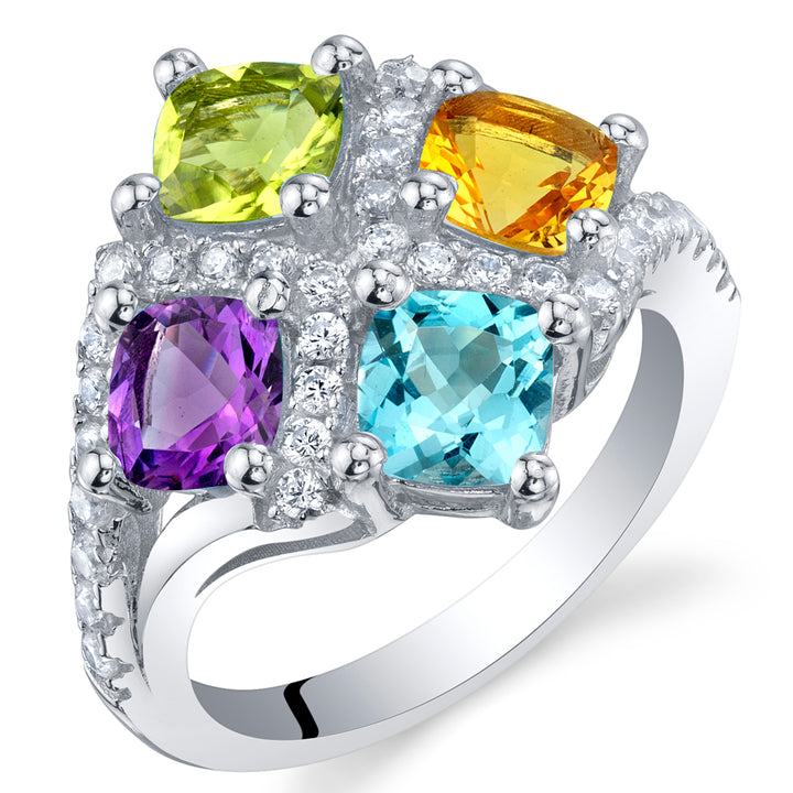 Amethyst Peridot Citrine Blue Topaz Ring Sterling Silver 2.25 Carats Size 7