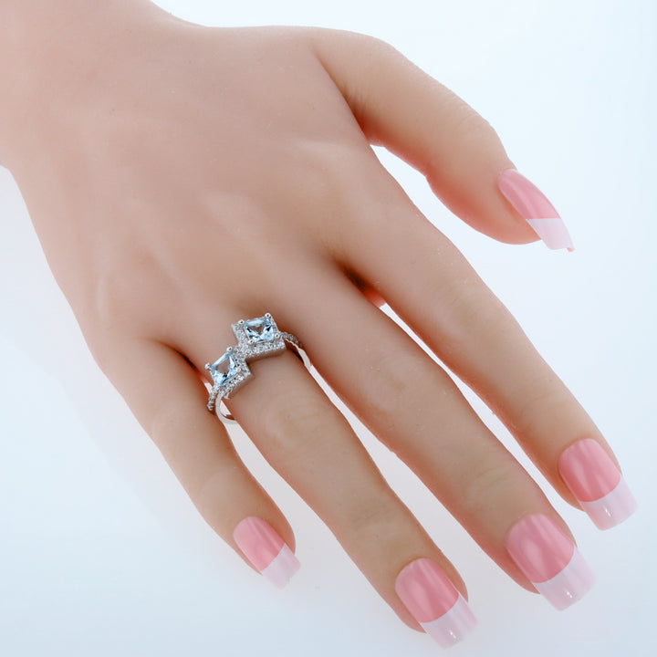 Aquamarine Princess Cut Sterling Silver Ring Size 5